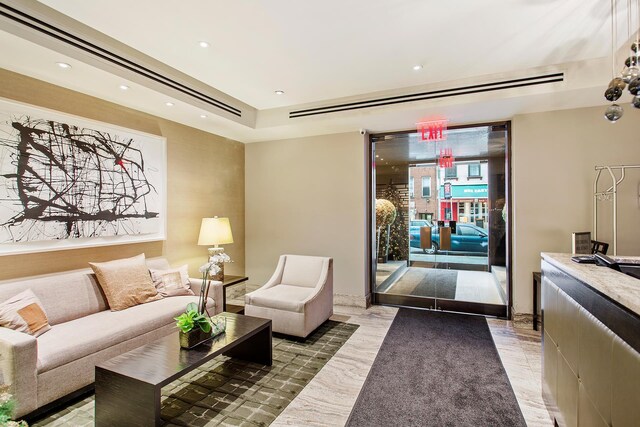 building lobby with recessed lighting