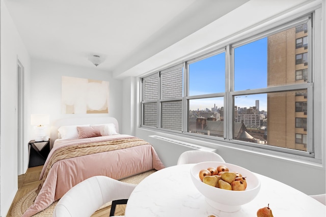 bedroom with a city view