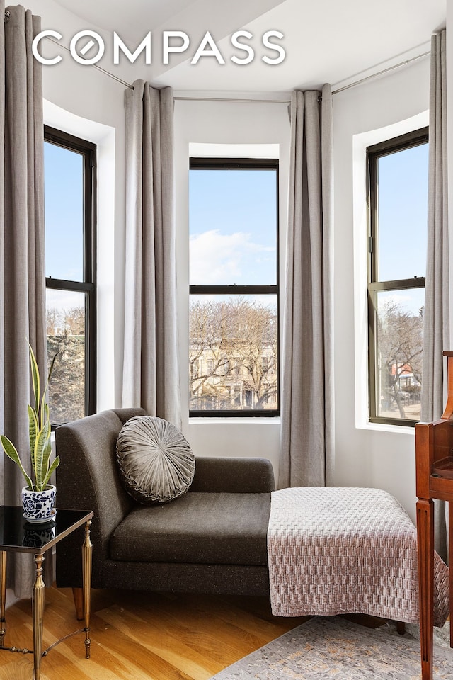 sitting room with a wealth of natural light and wood finished floors