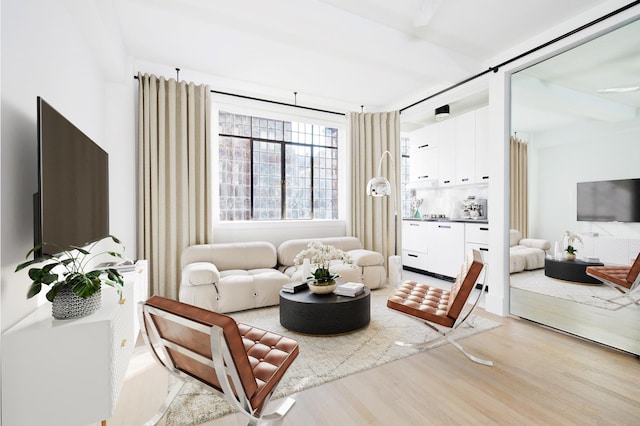 living room with light wood-type flooring