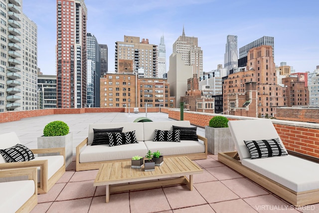 view of patio with a view of city and an outdoor hangout area