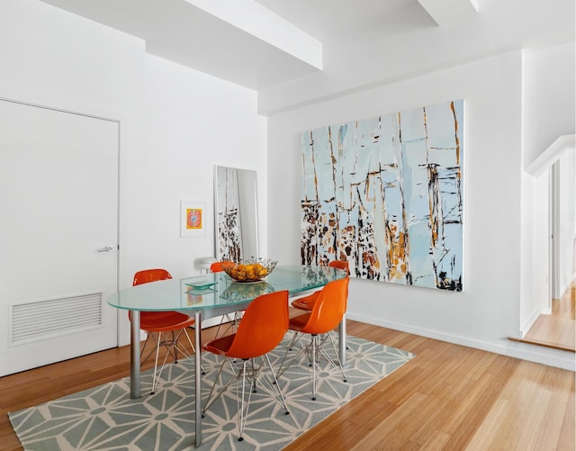 dining room with wood finished floors and visible vents