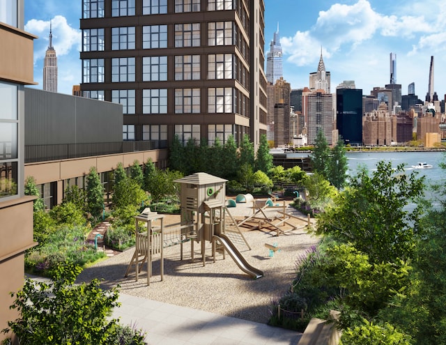 view of patio / terrace featuring a view of city