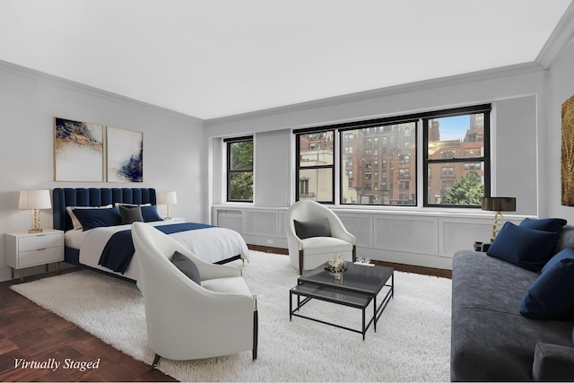 bedroom featuring crown molding