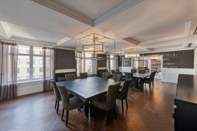 dining room with french doors, plenty of natural light, and crown molding