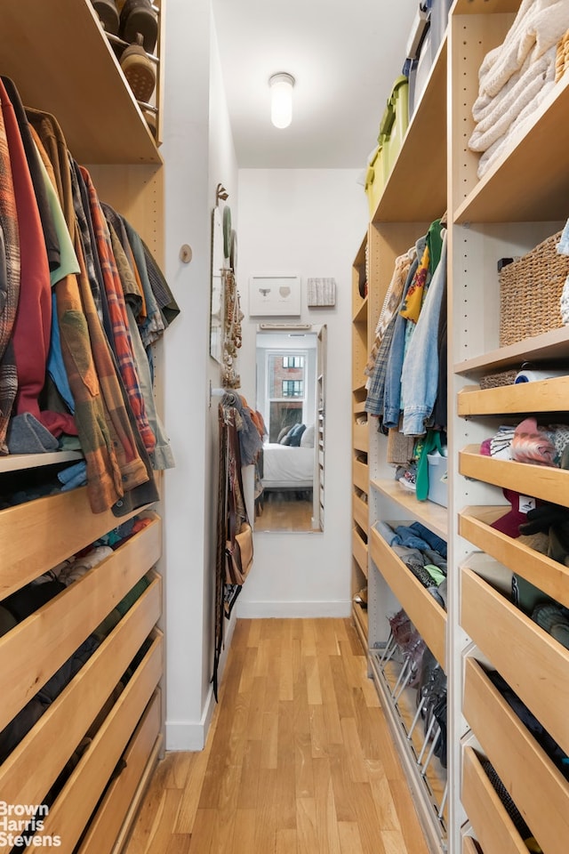 spacious closet featuring light wood-style flooring