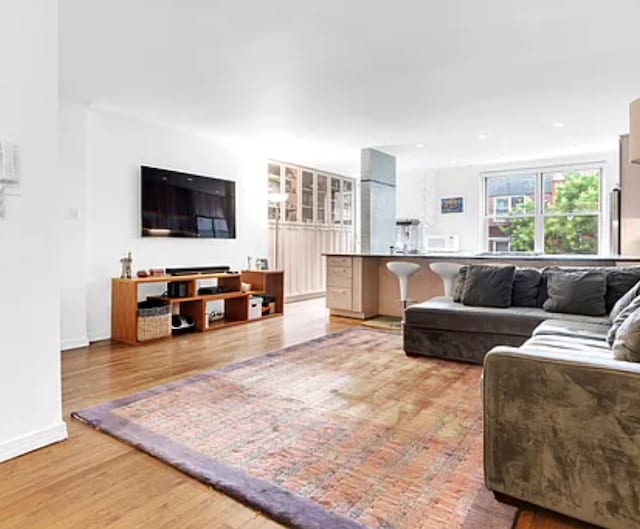 living room featuring baseboards and light wood finished floors