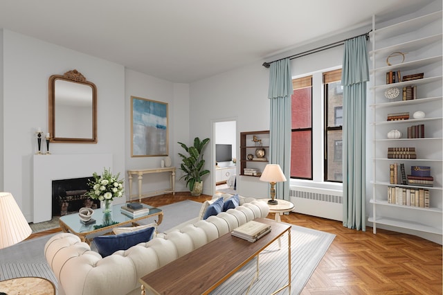 346 W 87th St, New York City, NY 10024 - living room featuring radiator and a fireplace