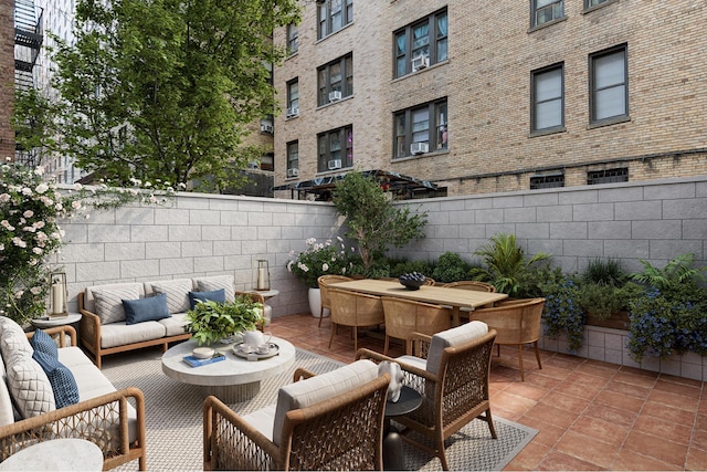 view of patio / terrace featuring an outdoor living space, outdoor dining space, and fence