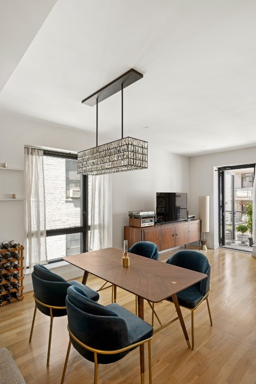 dining space featuring light wood-style floors