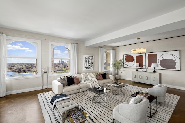 living room featuring baseboards