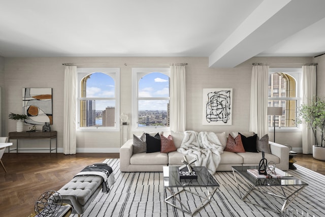 living area with baseboards