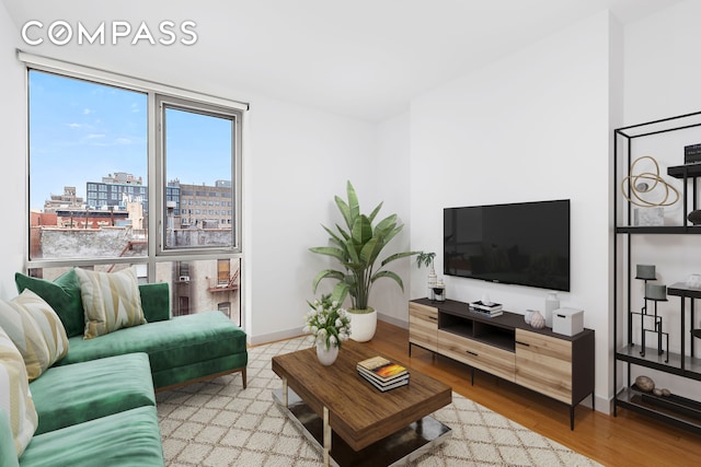 living room with wood finished floors and baseboards