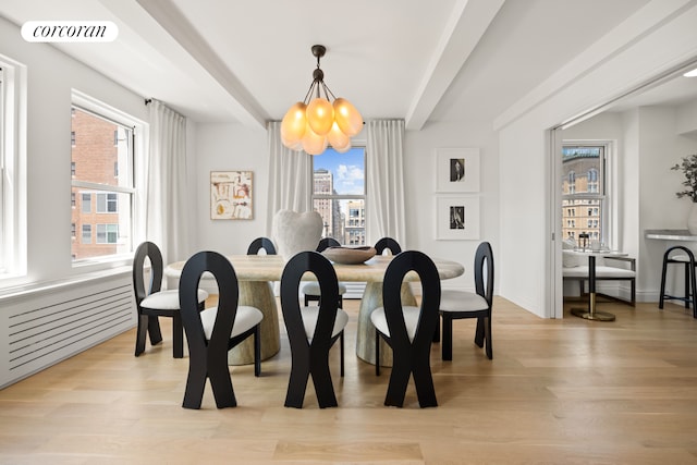 60 Gramercy Park N Unit 16A, New York City, NY 10010 - empty room with radiator, light wood-style floors, baseboards, and beamed ceiling