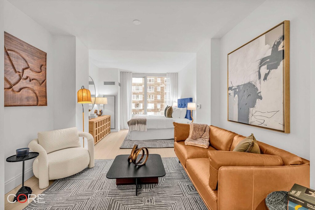 living area featuring light wood finished floors