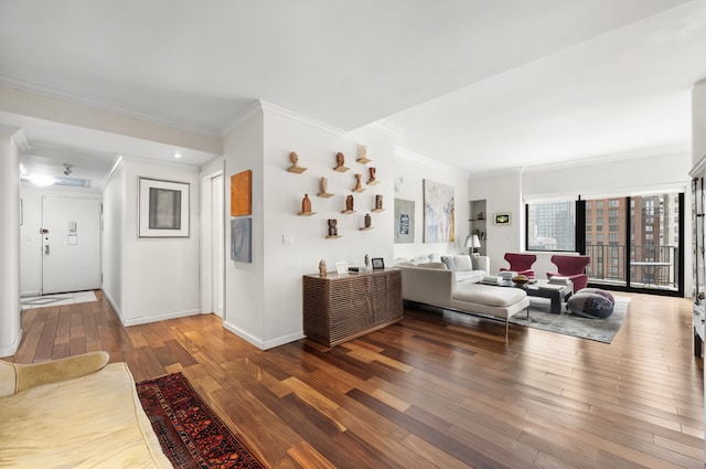 10 W 66th St Unit 27F, New York City, NY 10023 - living room featuring ornamental molding and wood finished floors