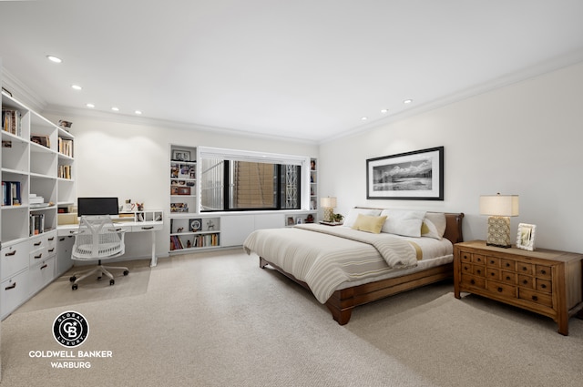 bedroom featuring crown molding and recessed lighting