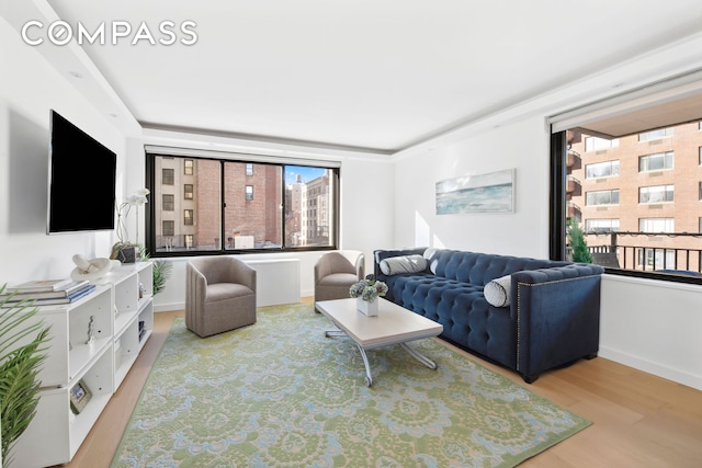 living room featuring baseboards and wood finished floors