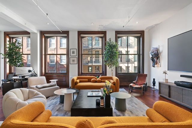 living area featuring recessed lighting and wood finished floors