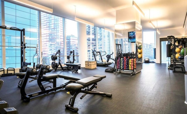 workout area with a wealth of natural light and floor to ceiling windows