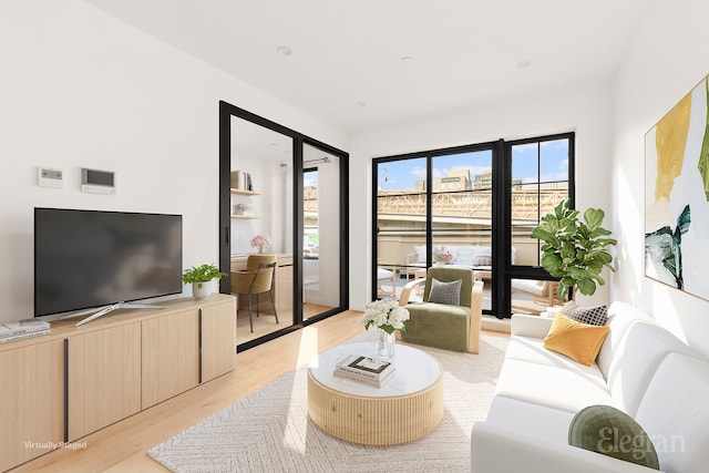 living area featuring light wood-style flooring