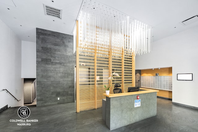 kitchen with a high ceiling