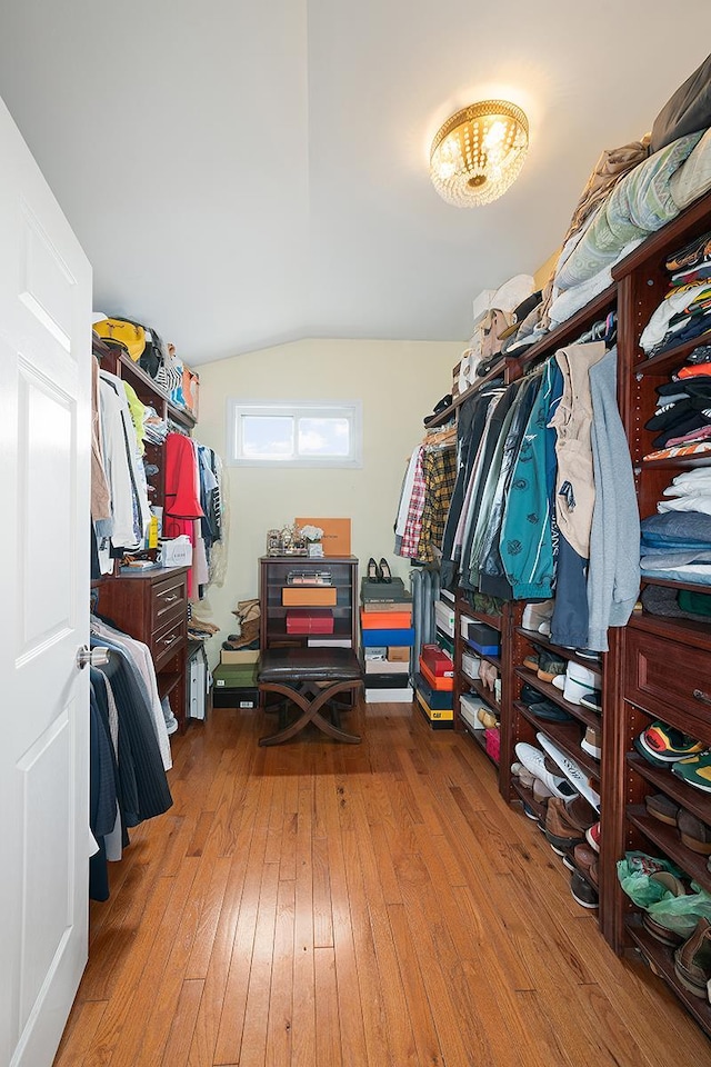 spacious closet featuring vaulted ceiling and wood-type flooring