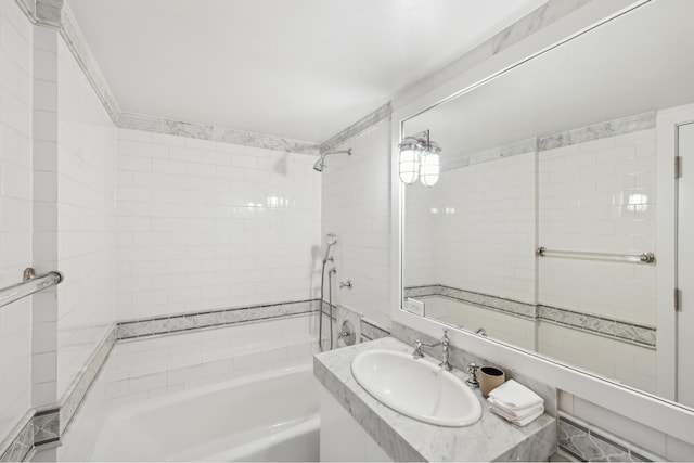 bathroom with shower / washtub combination and vanity