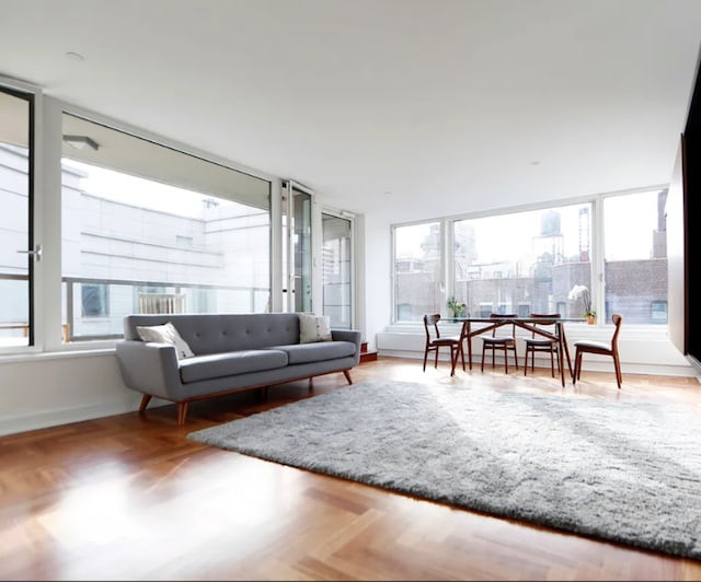 living area featuring a wealth of natural light and baseboards