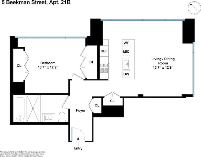5 Beekman St Unit 21B, New York City, NY 10038 - floor plan / room layout