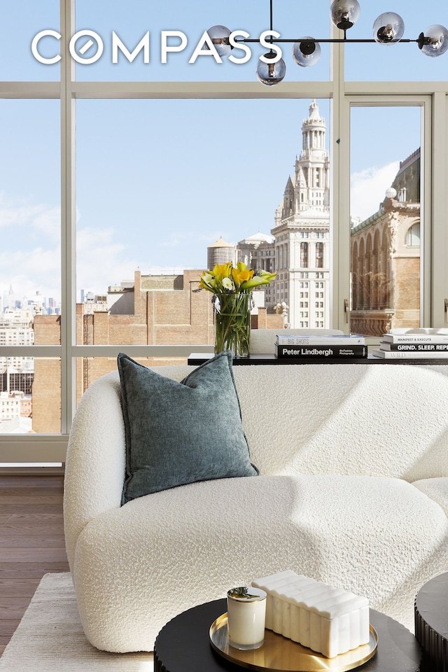 interior space with a wealth of natural light and a view of city