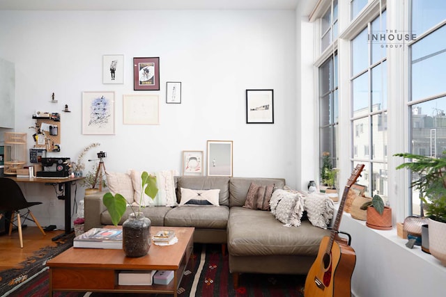 living area with wood finished floors