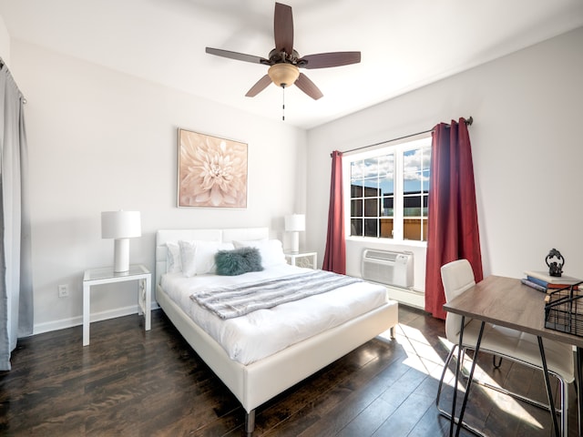 32-86 41st St Unit 5C, New York City, NY 11103 - bedroom featuring cooling unit, baseboards, ceiling fan, and dark wood finished floors