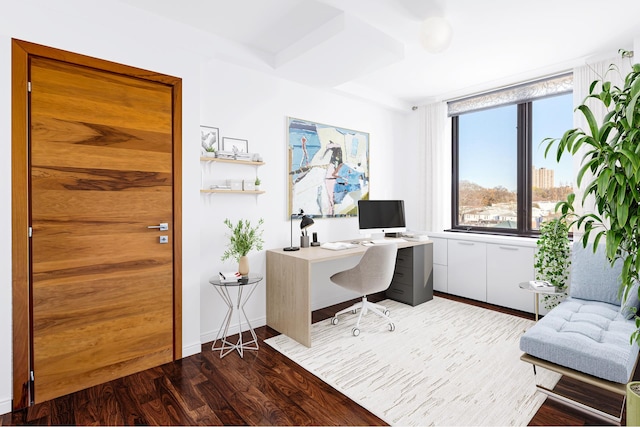 office space featuring baseboards and wood finished floors