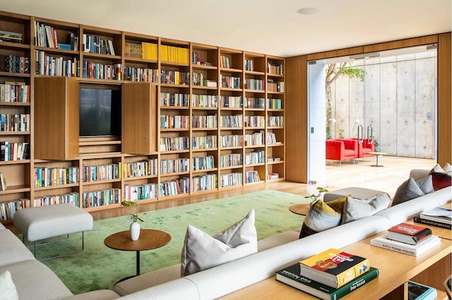 sitting room with bookshelves