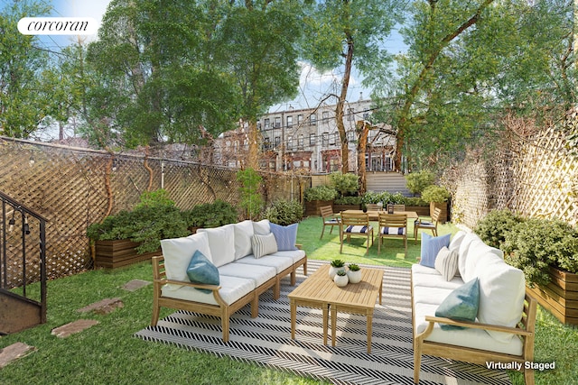 view of patio / terrace with outdoor lounge area and a fenced backyard