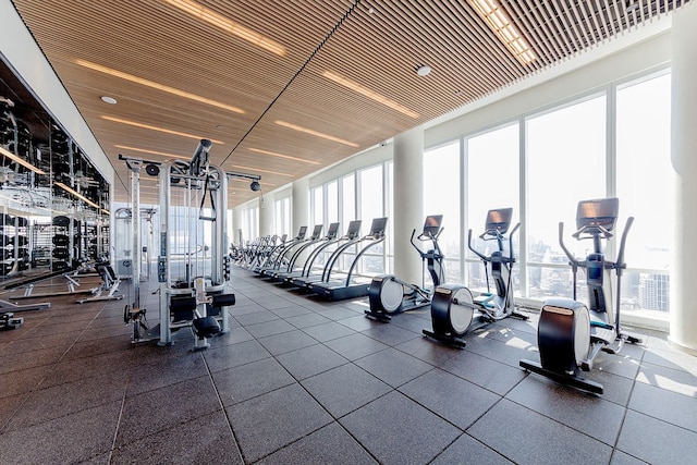 gym with floor to ceiling windows