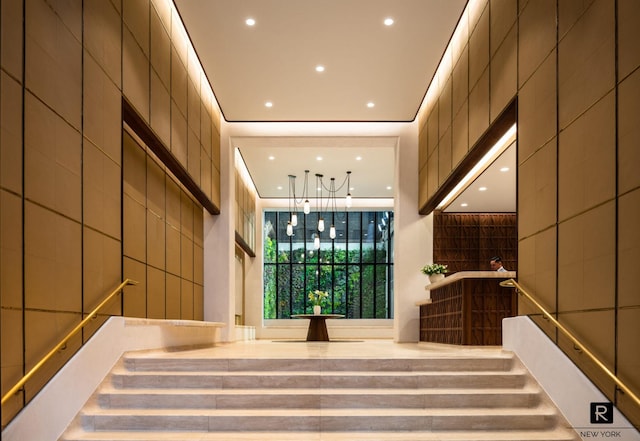 110 Charlton St Unit 20-G, New York City, NY 10014 - staircase with recessed lighting and a chandelier