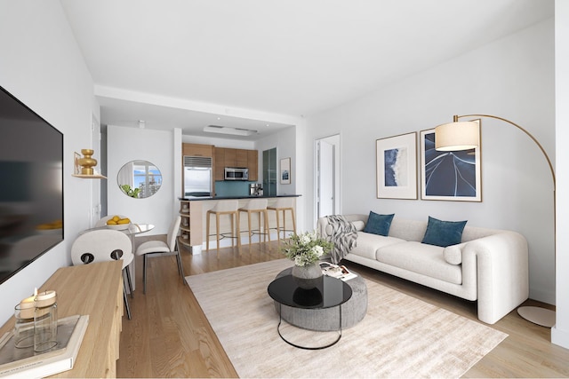 living area featuring light wood finished floors