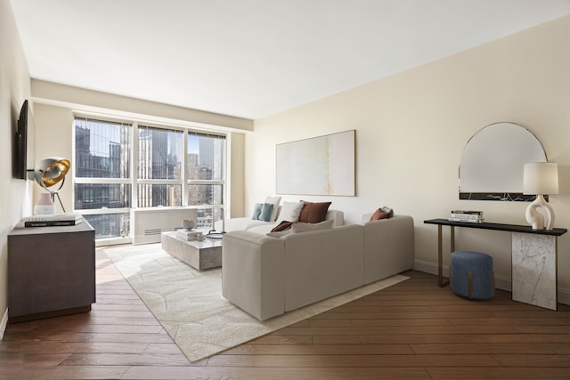 146 W 57th St Unit 34A, New York City, NY 10019 - living area with hardwood / wood-style floors and baseboards