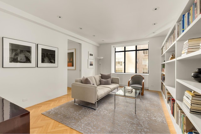 living room with recessed lighting