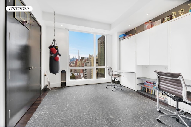 home office featuring a view of city and recessed lighting