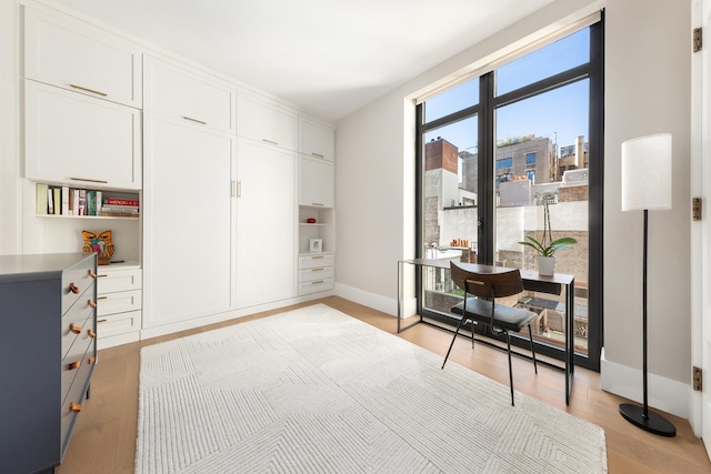 office with baseboards and light wood-type flooring