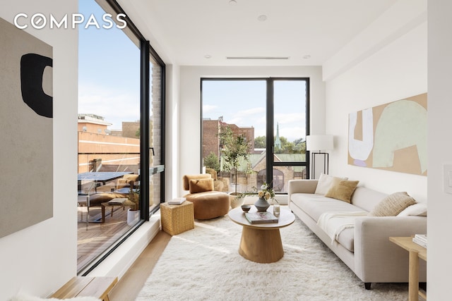 living room featuring a healthy amount of sunlight and wood finished floors