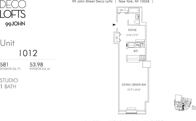 99 John St Unit 1012, New York City, NY 10038 - room layout