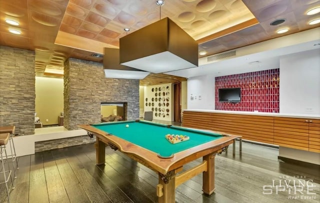 99 John St Unit 1012, New York City, NY 10038 - rec room featuring hardwood / wood-style floors, a fireplace, and pool table