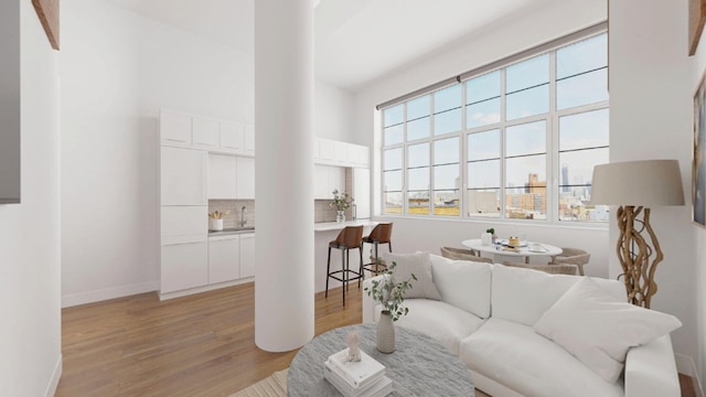 27-28 Thomson Ave Unit S415, New York City, NY 11101 - living area with light wood-style flooring and baseboards