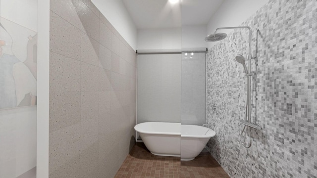 27-28 Thomson Ave Unit S415, New York City, NY 11101 - bathroom featuring a walk in shower and a soaking tub
