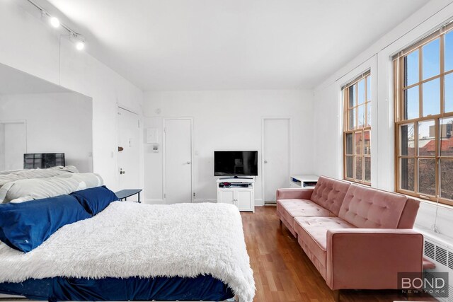 1 Station Sq Unit 311, New York City, NY 11375 - bedroom with wood finished floors and rail lighting