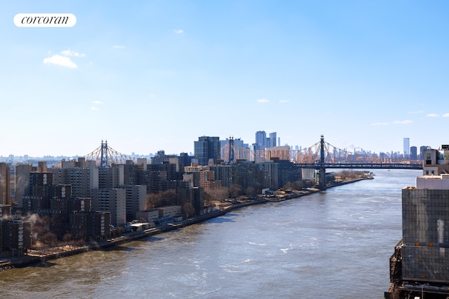 property's view of city featuring a water view